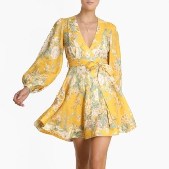 Zimmermann Dresses Zimmermann Amelie Long Sleeve Floral Linen Wrap